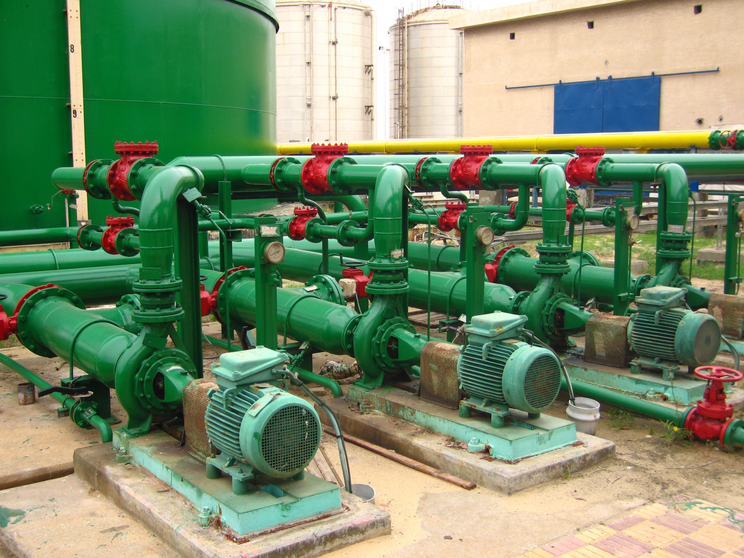 Green pipes and pumps
