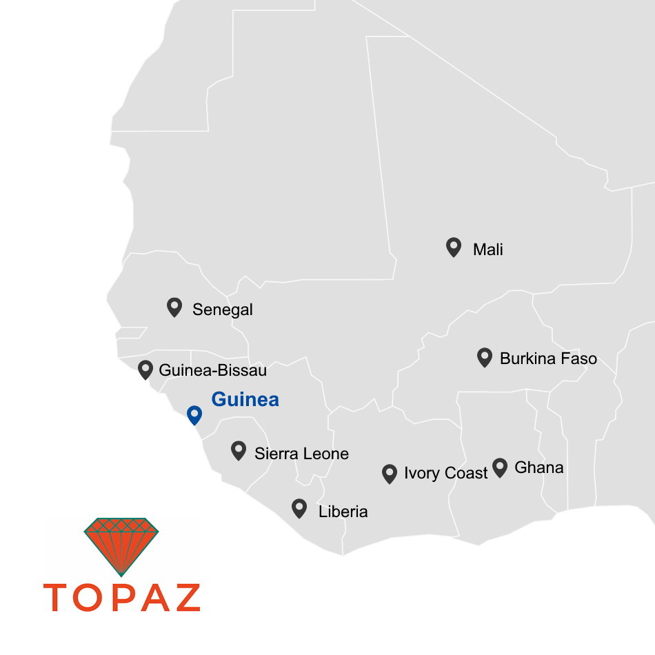 Map of West African countries where Transocean Coatings will be supplied by Topaz